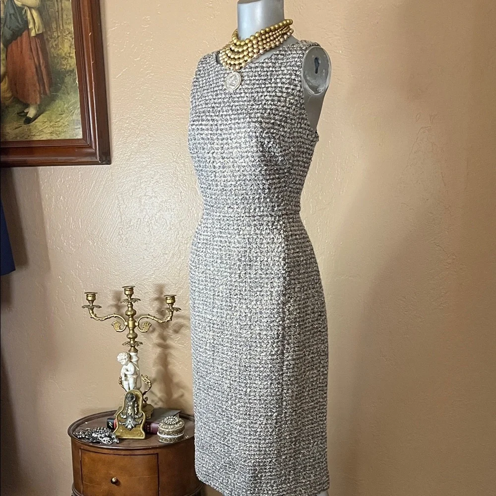J. Crew Collection Gold Tweed Midi Pencil Dress.  Sz 6 - Picture 3 of 7
